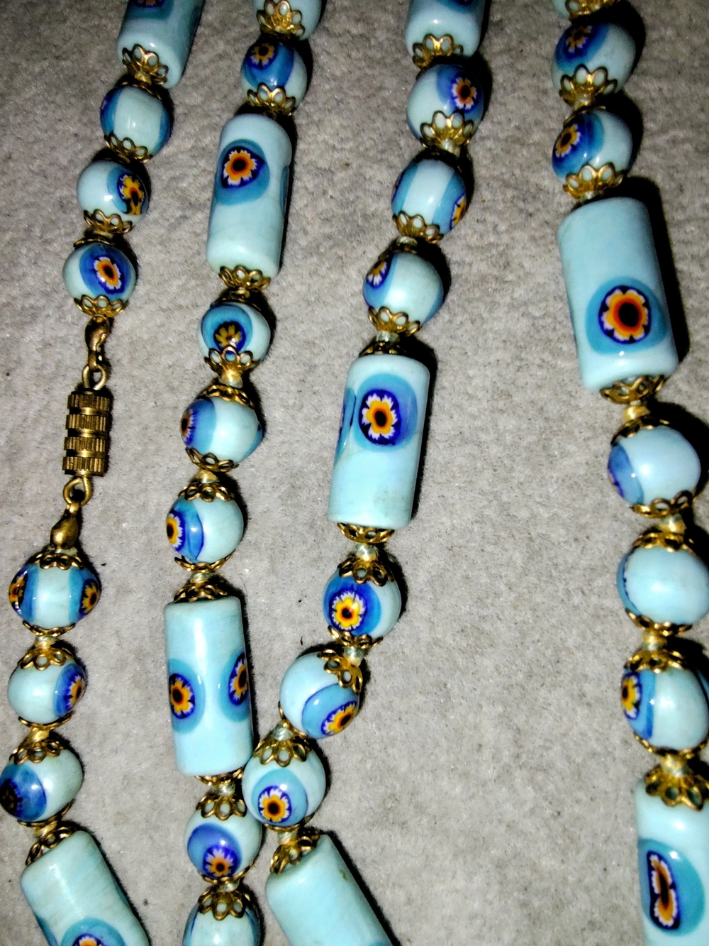 Handcrafted Vintage Blue Millefiori Bead Necklace 26"